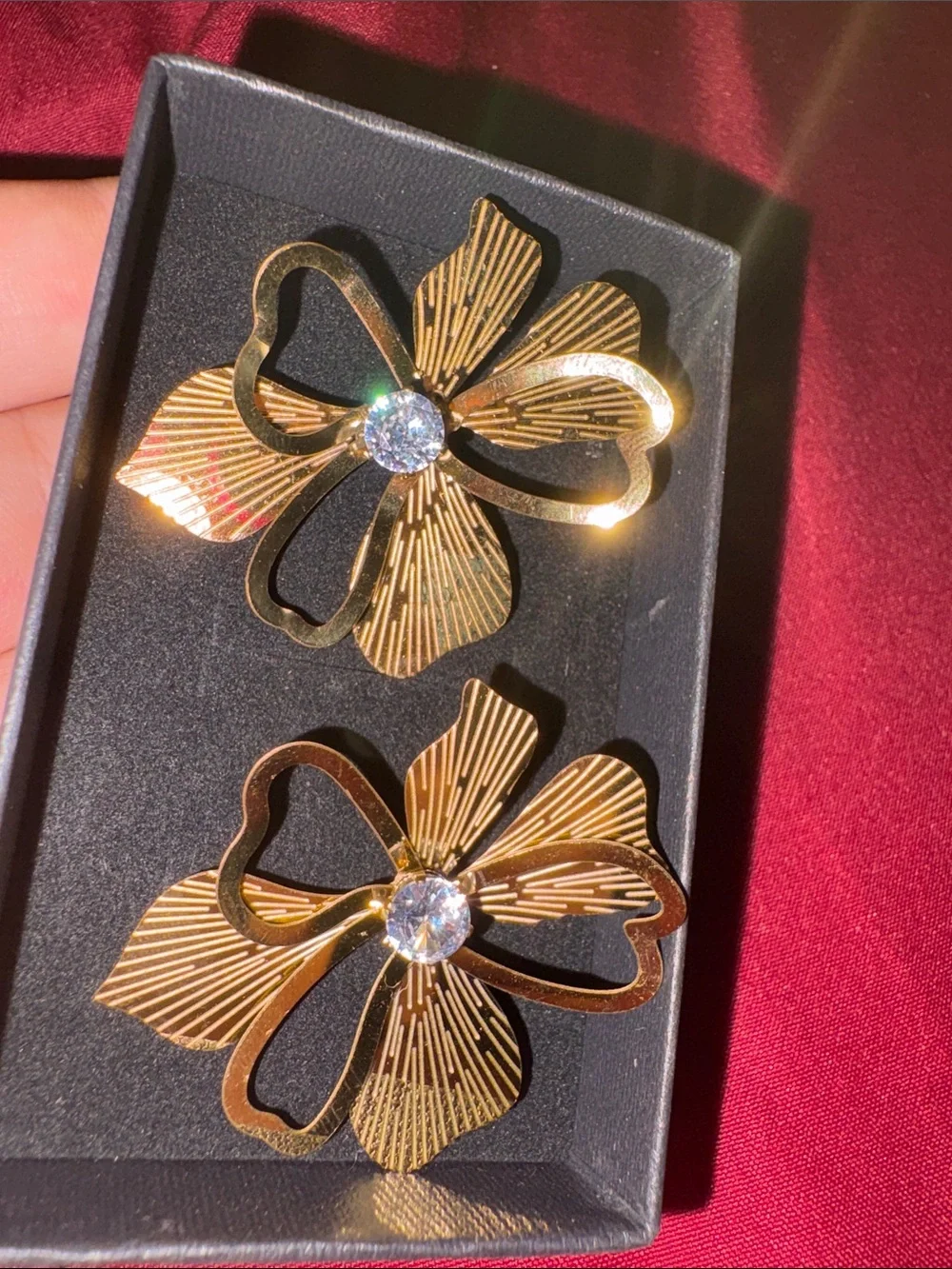 Gold Flower Brooch with Crystal Center - Women's Jewelry